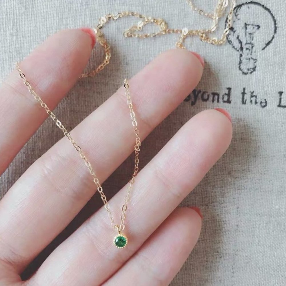 925 Sterling 5A Green Zircon Dainty Tiny Minimalist Necklace Layering Necklace